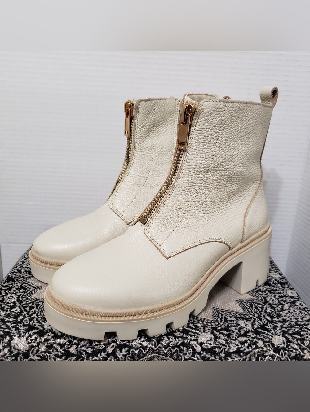 Antonio De Faria Lola Chunky Heel Boots, Off White Leather, Women's 8 (EU 39)